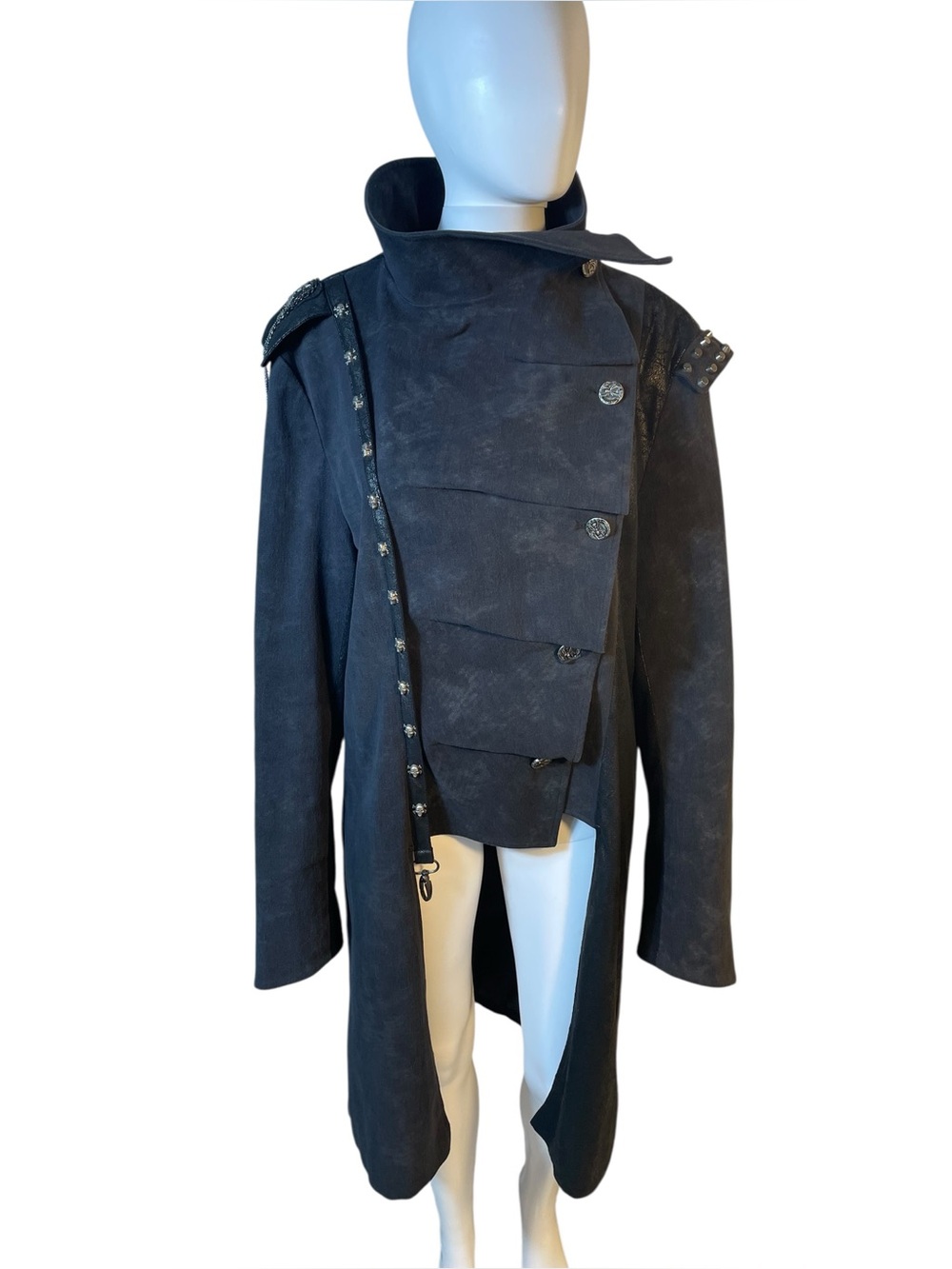 Punk Rave Men’s Black Gothic Vampire Victorian Steam Punk Studded Long Jacket XL